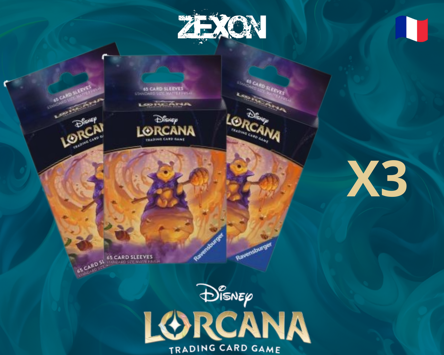 Disney LORCANA Set6 : Lot 3x 65 Sleeves Winnie l'Ourson