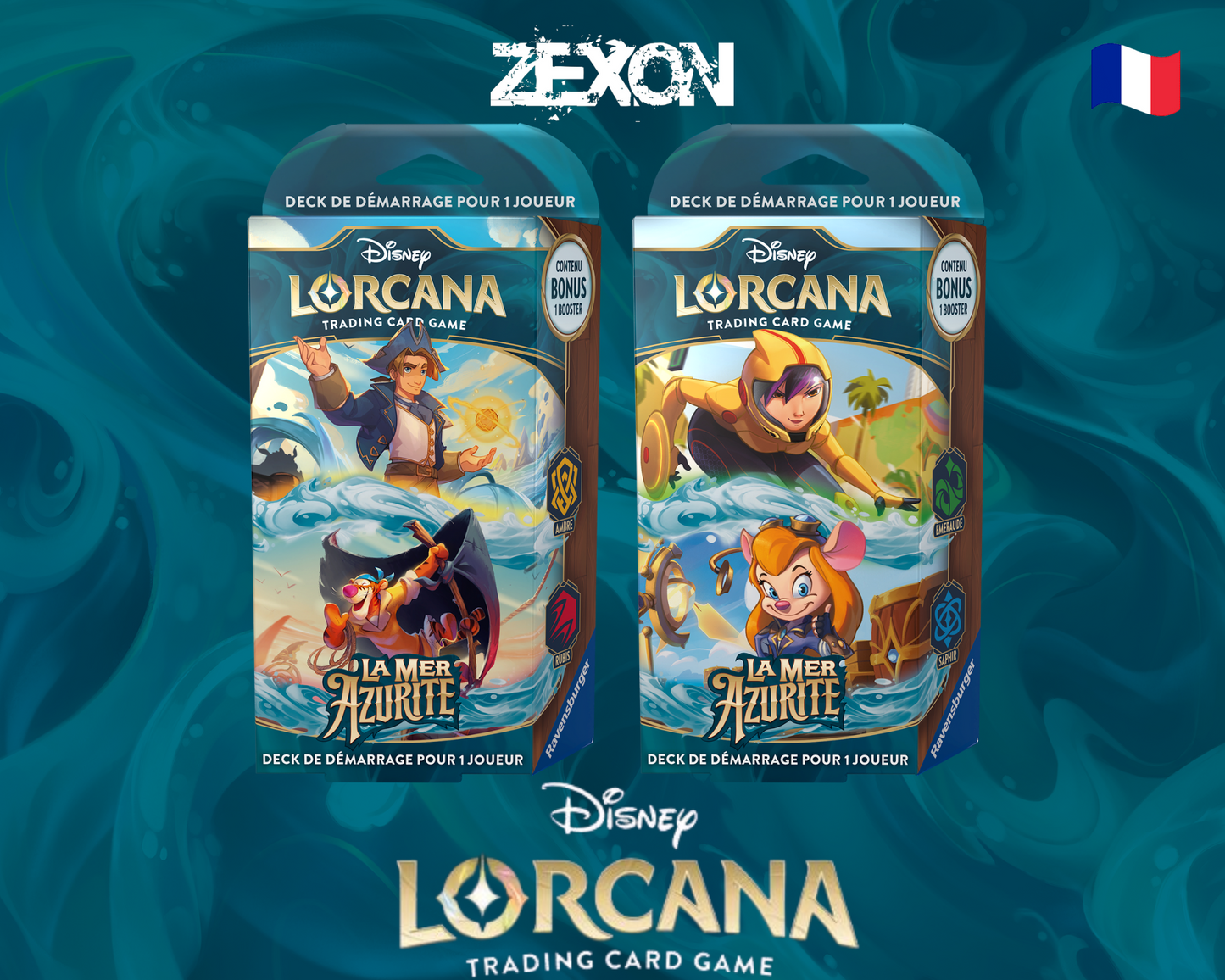 Disney LORCANA Set6: Lot Deck Ambre & Rubis + Deck Emeraude & Saphir